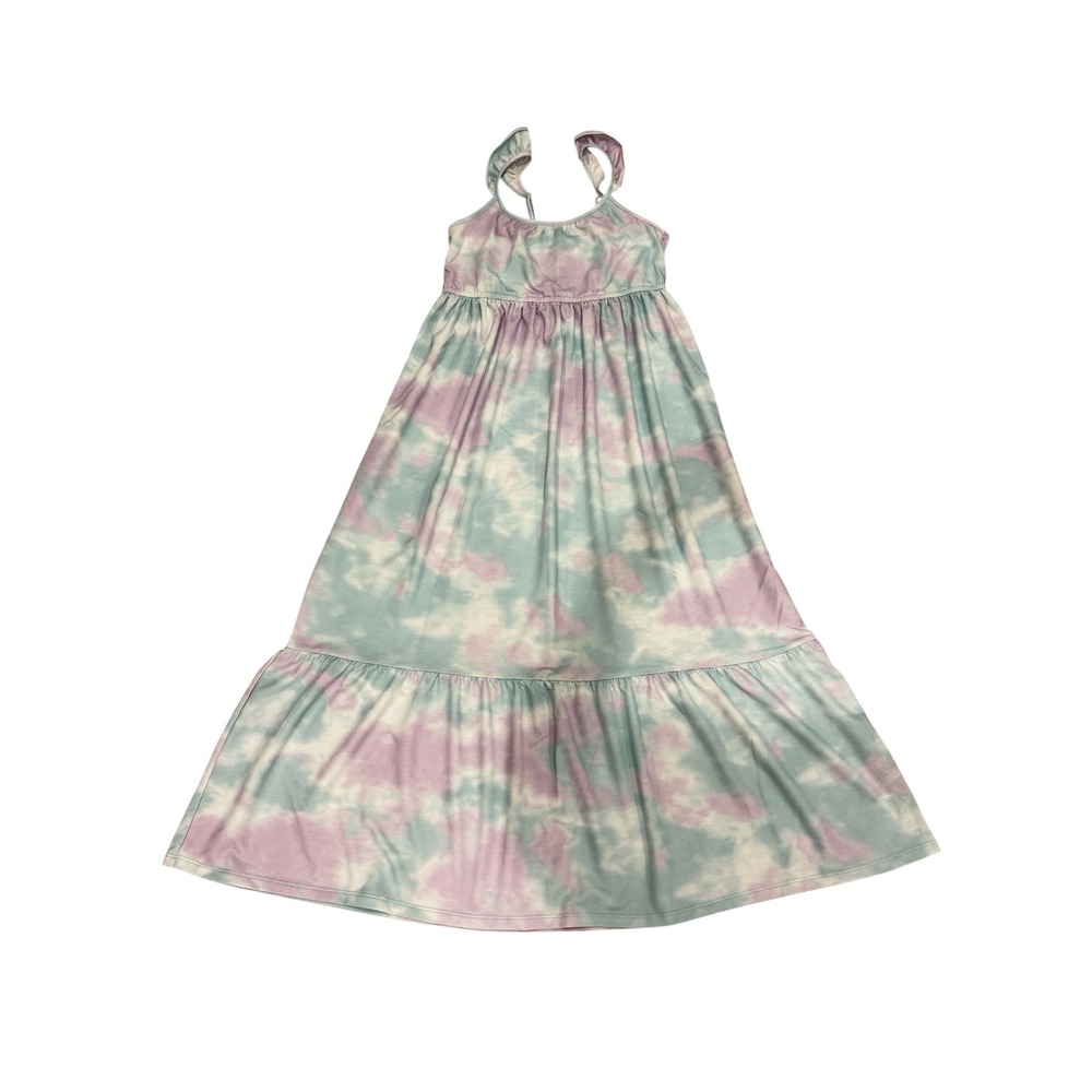 32 Cool Girls Tie Dye Maxi Tiered Dress Size M 10/12 Green Pink White Summer
